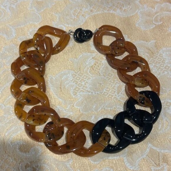 ANGELA CAPUTI Italy Amber & Black Resin Large Chunky Choker NECKLACE - Picture 6 of 8